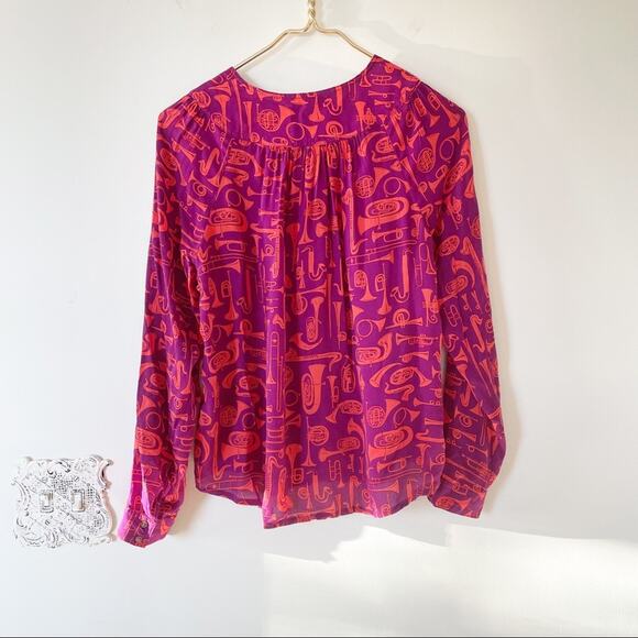 Anthropologie Toot Your Horn 22 of 52 Conversations Instrumet Shirt Blouse 2 XS - Picture 5 of 9